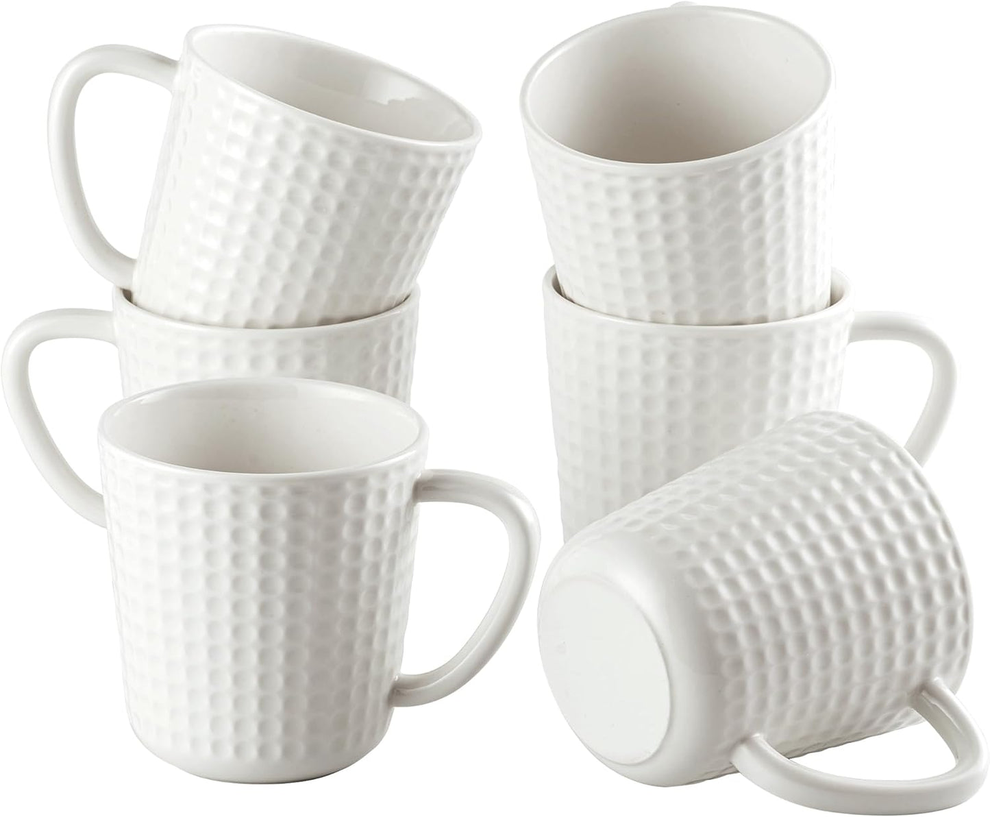 Ceramic Coffee Mugs 15 oz, Large Waffle Embossed Mug Set, Coffee Cups for Latte, Cappuccino, Cocoa, Hot Tea, Mocha, Milk, Housewarming Wedding Present, Microwave & Dishwasher Safe - Set of 6 (White)