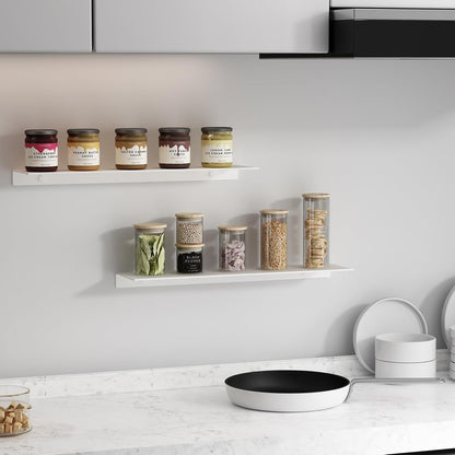 JOOM White Floating Shelves for Wall Storage, Metal Wall Shelves for Living Room, Bathroom, Kitchen, 20” Long Display Shelves for Collectibles(2 PCS)