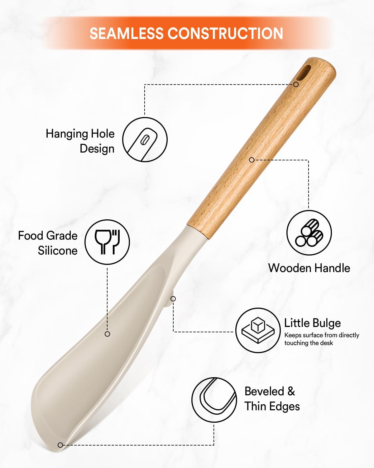 Cooking Spoon for Nonstick Cookwares, Great for Cooking and Serving Sturdy BPA-Free Matte Silicone, Wood Handle Spoon for Mixing, Scoop, and Scrape (Khaki & Turquoise, 13.4 inch)