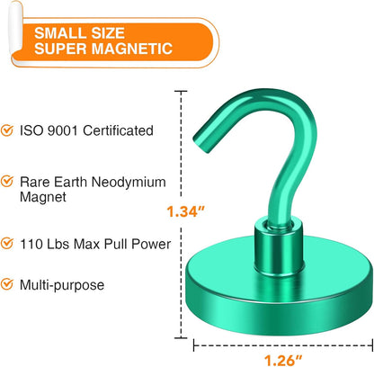 MIKEDE Strong Magnetic Hooks, 110Lbs Heavy Duty Magnetic Hooks for Cruise, Neodymium Earth Magnets with Hooks for Hanging, Super Metal Industrial Magnets for Grill, Storage (Green,10 Pack)