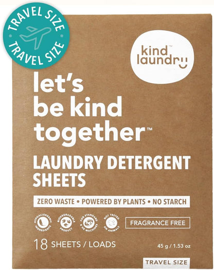 Kind Laundry Detergent Sheets with Stain-Fighting Enzymes - Plant Powered Eco-Friendly Laundry Soap Sheets - Home or Travel Laundry Detergent Fragrance Free, 18 Loads (Mom's Choice Award Winner)
