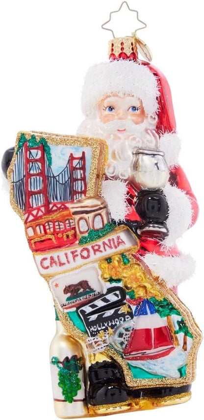 Christopher Radko Hand-Crafted European Glass Christmas Decorative Ornament, Cali Claus