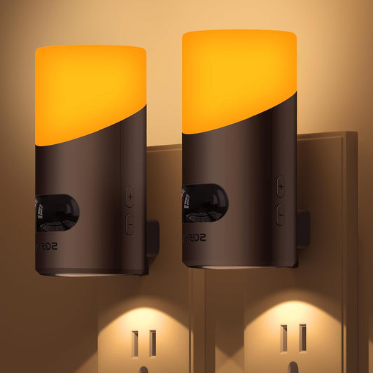 Lyridz Amber Night Light with Motion Sensor, 1-150LM Dimmable Plug-in Nightlight Indoor for Bedroom, Bathroom, Hallway, Stairs, Pet House, Toilet, 2 Pack