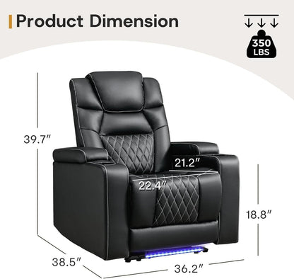 ANJ Power Home Theater Recliner Chair Set of 2, Electric Movie Theater Seating Reclining Chairs with Cup Holders for Living Room, Faux Leather with Blue LED, USB Ports, Hidden Arm Storage (Black)