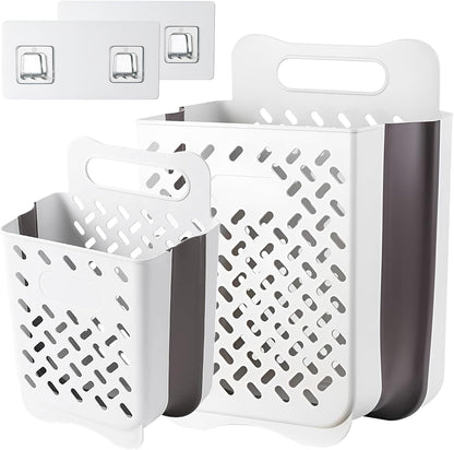 Plastic Collapsible Hanging Laundry Baskets with Carry Handle, Space-Saving Wall Hanging Laundry Basket Durable Tall Folding Plastic Laundry Hamper Waterproof Dirty Clothes Organizer XL+L