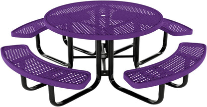 Coated Outdoor Furniture Heavy-Duty Portable Outdoor Kids Table with Umbrella Hole, Punched Steel Kids Picnic Table, Commercial-Grade, Made in America (46 In, Round, Childrens, Purple)