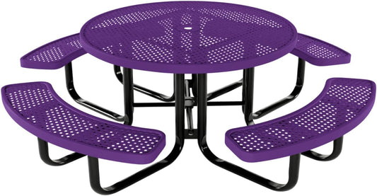 Coated Outdoor Furniture Heavy-Duty Portable Outdoor Kids Table with Umbrella Hole, Punched Steel Kids Picnic Table, Commercial-Grade, Made in America (46 In, Round, Childrens, Purple)