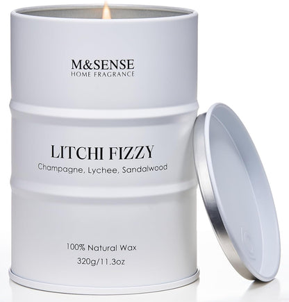 M&SENSE Soy Candles Litchi Fizzy Scented 11.3oz 70 Hour Long Lasting Natural Wax Non Toxic, Summer Candle Cozy Home Decor, Relaxing Aromatherapy Gifts for Women Mom Girlfriend