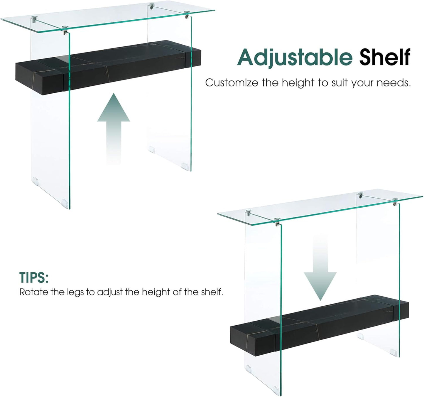 ivinta Glass Console Table with Storage, 39.4" Modern Sofa Table for Living Room, Foyer, Hallway, Bedroom 5101 (Black)