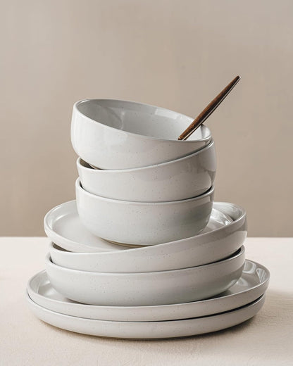 Famiware Milkyway Dinnerware Sets, 24 Piece Dish Set, Plates and Bowls Sets for 8, White