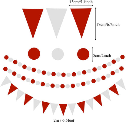 ZERODECO Party Decoration, 21 Pcs Red Hanging Paper Fans Pom Poms Flowers, Garlands String and Triangle Bunting Flags for Birthday Parties Baby Showers Wedding