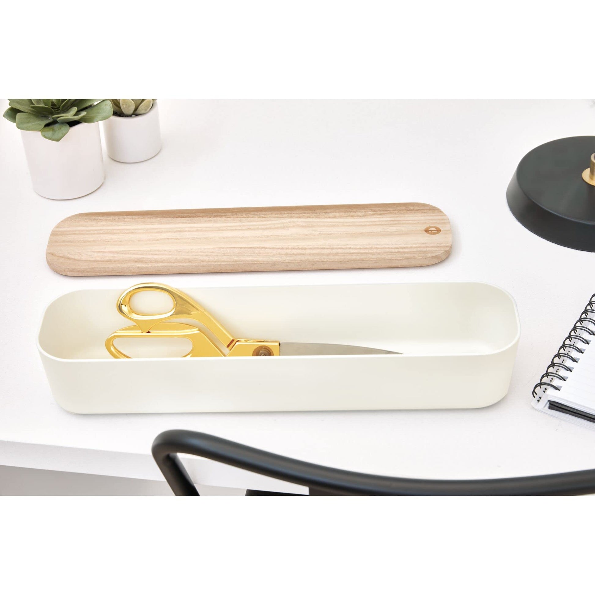 iDesign Recycled Plastic Storage Compact Drawer Organizer Bin with Paulownia Wood Lid, 3.6" x 14.4"