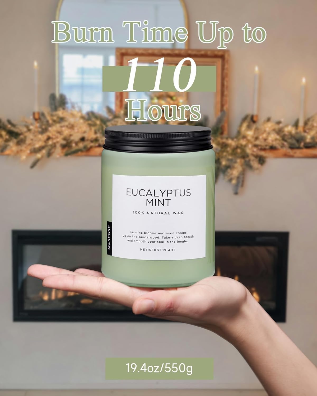M&SENSE Eucalyptus & Mint Candles for Home Scented, 19.4oz 110 Hours Burn Soy Aromatherapy Candle Gift for Stress Relief, Meditation, Yoga, Relaxing SPA, Natural Soy Wax for Men and Women