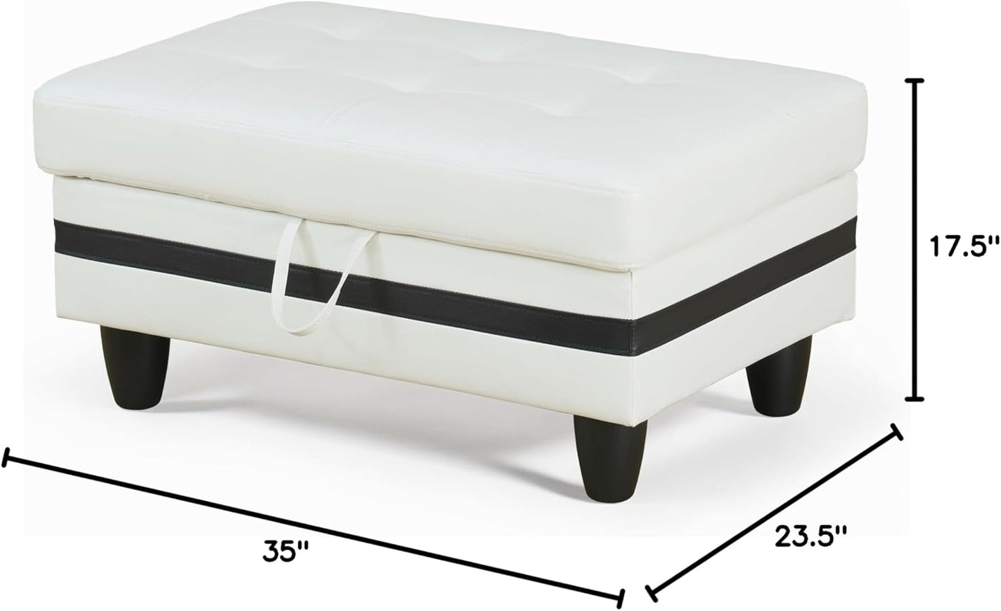 Ottoman Rectangular Storage Ottoman Bench, Faux Leather Footrest, Coffee Table, Stool Footstool with Hinged Lid for Living Room, Bedroom, Entryway, White with Black Strip, 35"x23.5"x17.5"