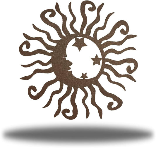 Riverside Designs Wacky Solar Moon Metal Wall Art Steel Outdoor Decor | Heavy-Duty and Waterproof | Made in USA (Rust, 18L x 18W)