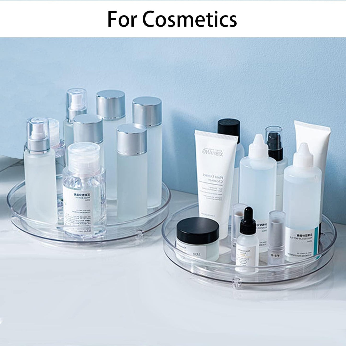 URALFA 9 Inch Lazy Susan Spice Rack Organizer, 360 Degree Rotating Round Lazy Susan Turntable for Cabinet, 2-Pack, Clear