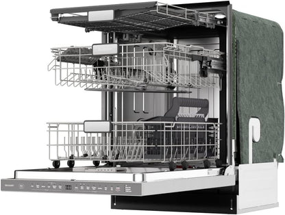 SHARP SDW6767HS Smart Dishwasher Works with Alexa. Includes LED Interior lights, Stainless Steel interior, Heated Dry with Fan Assist, Wash Zone cleans half load on either rack, Adjustable Third Rack