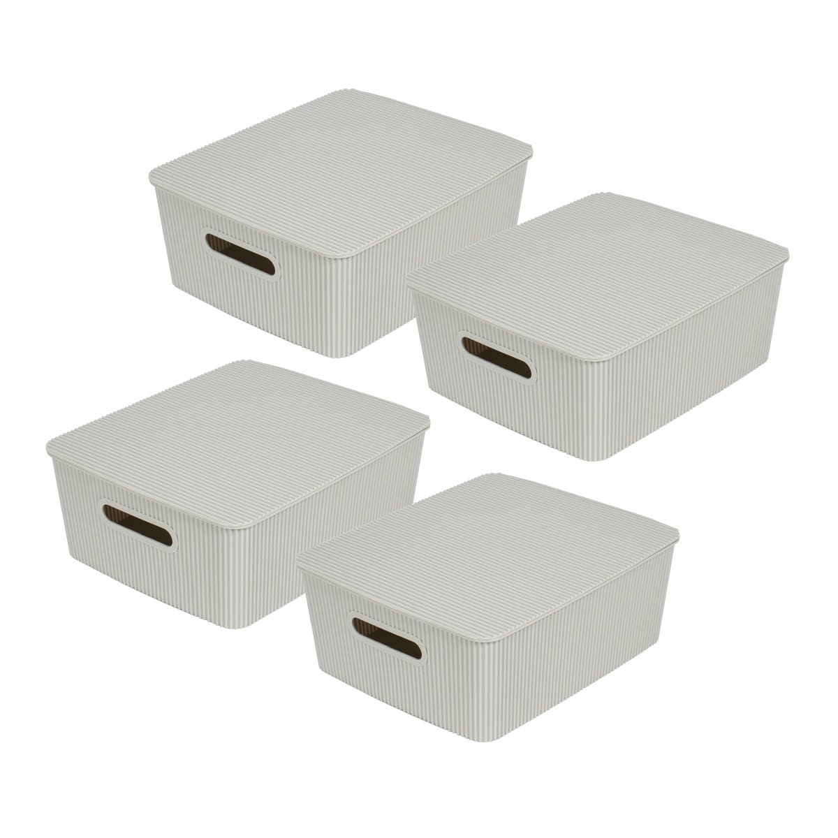 Glad Storage Baskets with Lids - Set of 4 Stackable Plastic Boxes with Handles - Decorative Shelf
