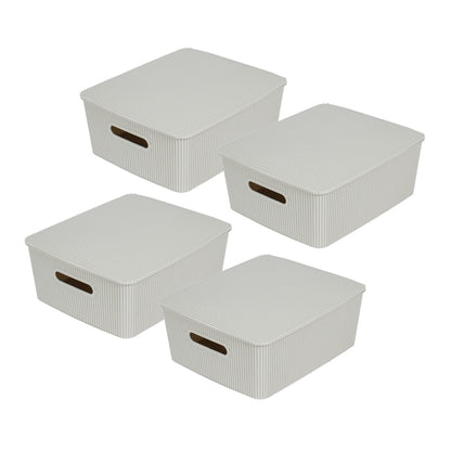 Glad Storage Baskets with Lids - Set of 4 Stackable Plastic Boxes with Handles - Decorative Shelf