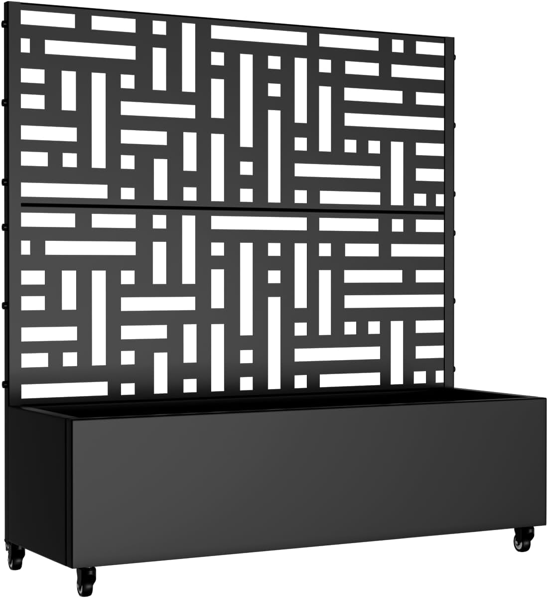 Casaphoria Metal Raised Garden Bed with Trellis and Wheels, 47"x47"x16" Planter Box for Climbing Plants, Vegetables & Vines, Features Drainage Holes and Privacy Screen (Black-Helen)