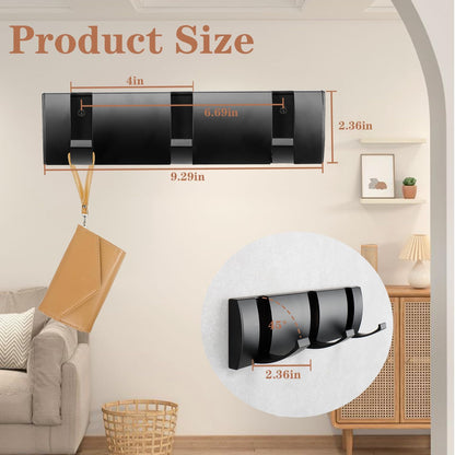 Folding Coat Hooks, Wall Mounted Coat Rack with 3 Retractable Hooks, Heavy Duty Towel Rack for Bathroom Wall Hook for Hanging Clothes Bathrobe, Stainless Steel Coat Hanger for Entryway(Black)