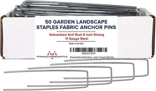 Pinnacle Mercantile USA Made 50 Pack Garden Landscape Staples Weed Barrier Fabric Stakes Galvanized