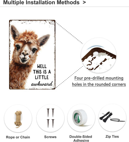 ALKB Funny Alpaca Metal Signs Farmhouse Bathroom Wall Decor Alpaca Lovers Gift 8 x 12 Inch