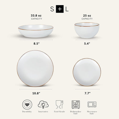 Stone Lain Brasa Modern Stoneware 16 Piece Dinnerware Sets, Plates and bowls Sets, Dish Set for 4, White