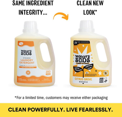 Molly's Suds Liquid Laundry Detergent | Clean Laundry Detergent Soap for Sensitive Skin | 2x Concentrated, High Efficiency (HE) | Citrus Grove - 100 Loads