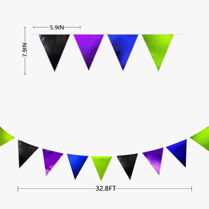 Video Game Party Decorations Black Blue Green Purple Metallic Fabric Triangle Pennant Banner Flag Bunting for Men Boys Birthday Graduations Retirement Wedding Bachelorette Video Game Party Supplies
