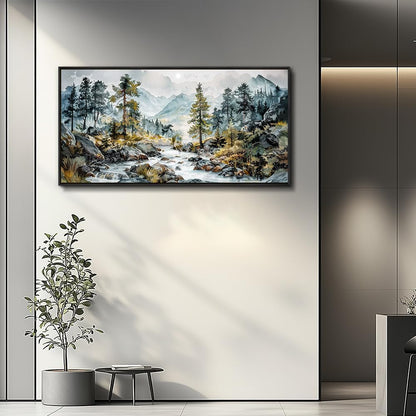 PHAOHUAXM Large Wall Art For Bedroom Wall Decor For Living Room Office Decoration Rivulet View Painting Forest Tree Landscape Watercolour Pictures Canvas Artworks Home Decor Black Framed 24x48 In