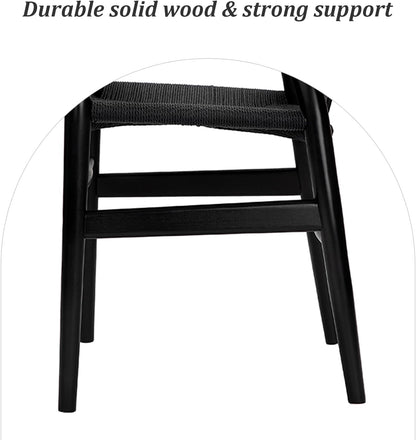 Wishbone Chair Natural Solid Wood Dining Chair/Hans Wegner Y Chair Rattan and Wood Accent Armrest Chairs Set of 4 (Ash Wood + Black 4 Chairs)