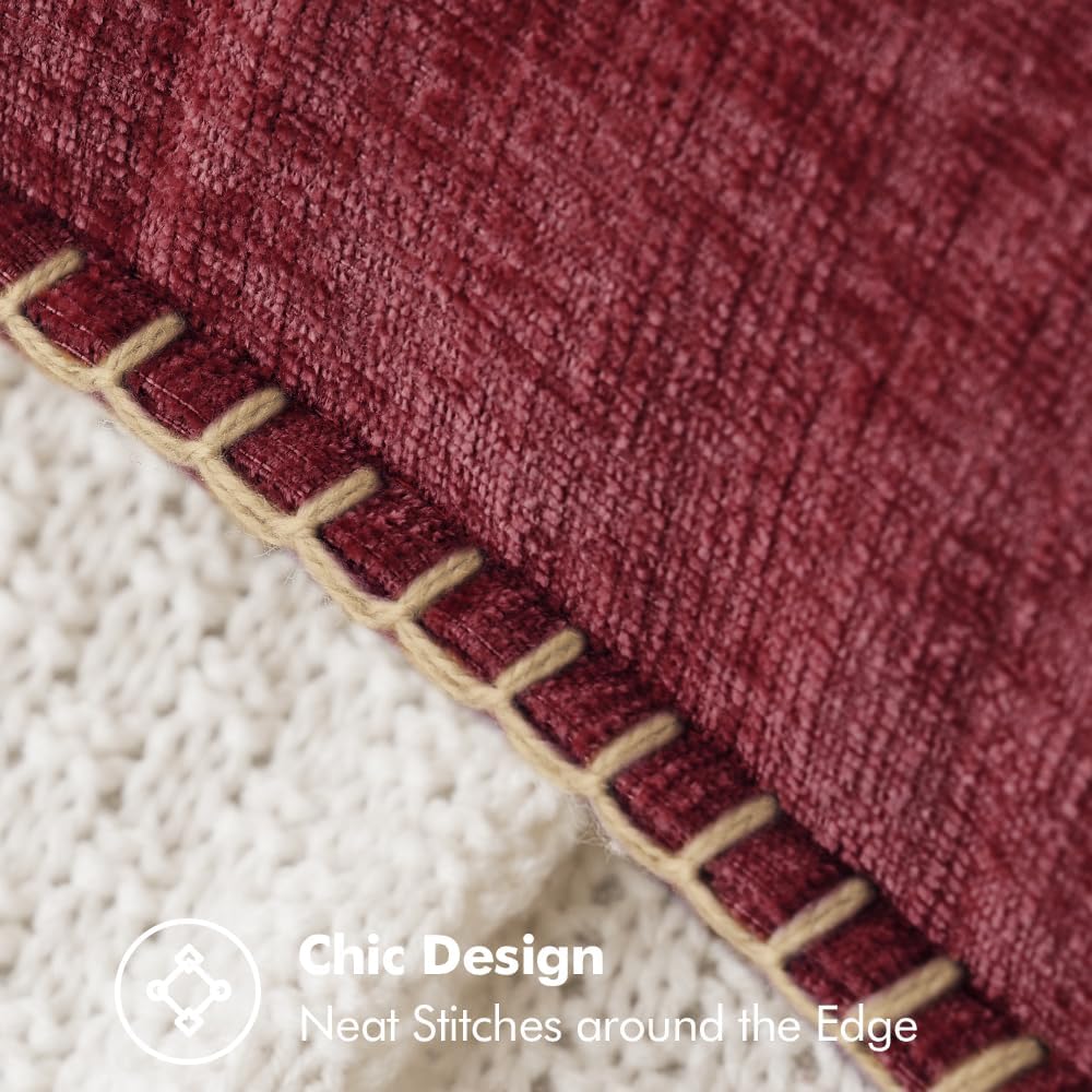 MIULEE Pack of 2 Christmas Pillow Covers 18x18 Inch Burgundy Red Farmhouse Decorative Throw Pillow Covers with Stitched Edge Soft Chenille Solid Dyed Couch Pillow Covers for Sofa Bed Living Room