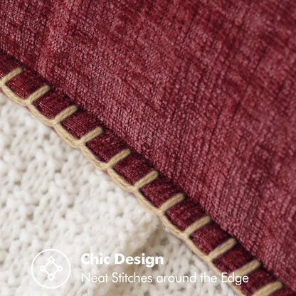 MIULEE Pack of 2 Christmas Pillow Covers 20x20 Inch Burgundy Red Farmhouse Decorative Throw Pillow Covers with Stitched Edge Soft Chenille Solid Dyed Couch Pillow Covers for Sofa Bed Living Room