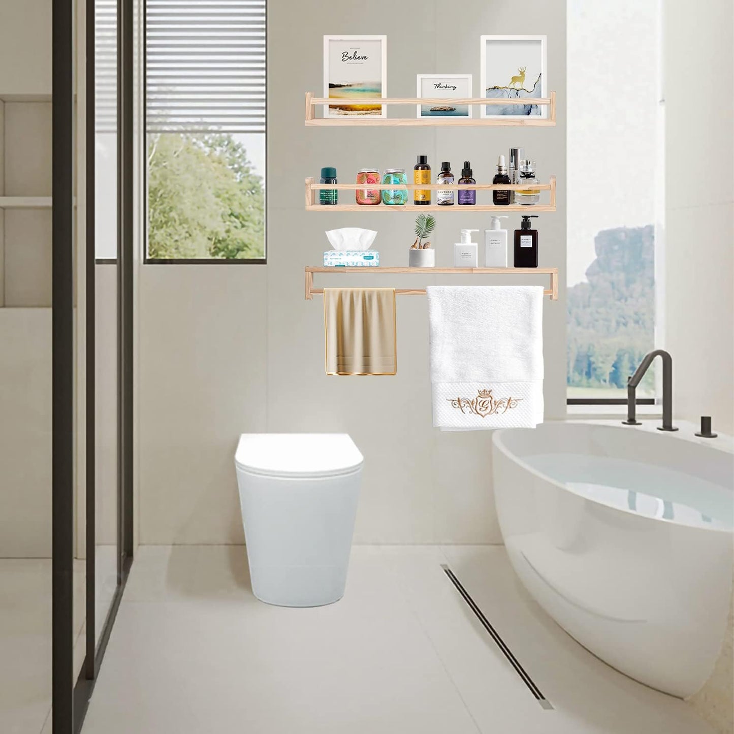 AZSKY Natural Wood Nursery Shelves Floating Wall Book Shelves Nursery Kids Baby Toddler Room Décor 36 in Bookshelf for Toy Picture Display a Set of 3 Same Sizes