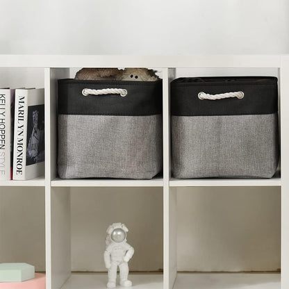 TcaFmac Organization and Storage Basket for Shelves - 16x12x12 inch Large 2 Pack Collapsible Storage Boxs for Organizing, Fabric Storage Cubes for Closet Cloth Toy Books Kids(Black&Grey)