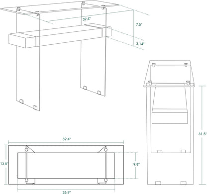 ivinta Glass Console Table with Storage, 39.4" Modern Sofa Table for Living Room, Foyer, Hallway, Bedroom 5101 (Black)