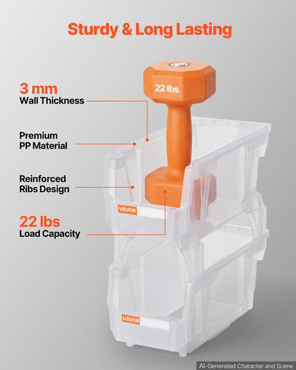 VEVOR Plastic Stackable Storage Bins, 10.9 x 5.5 x 5.1 inch (8 Pack), Plastic Containers for