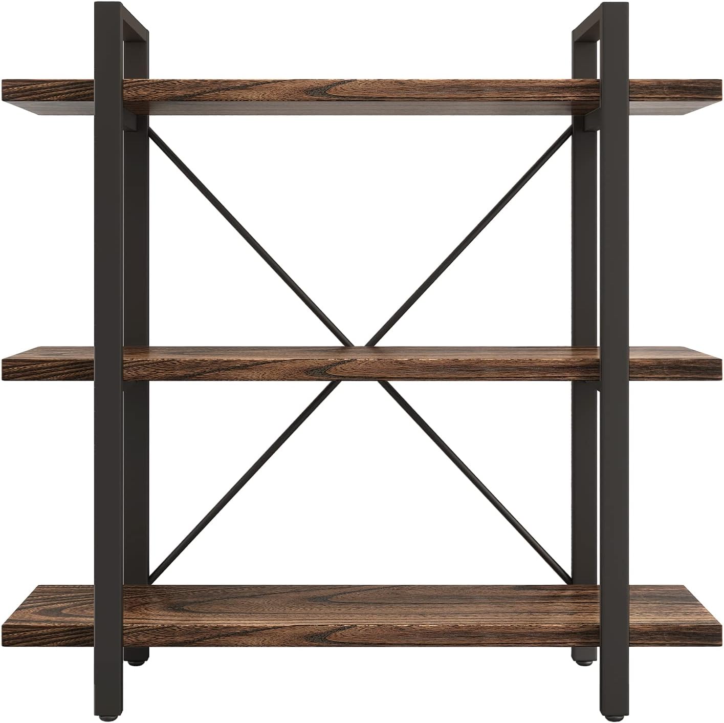 3 Tier Bookshelf Modern Rustic Open Bookshelf Office Solid Wood Bookcase and Book Shelves Wood and Metal Shelving Unit,Distressed Brown (AY-02-3Tier)