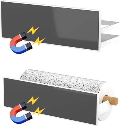 Magnetic Spice Rack for Refrigerator Moveable Magnetic Shelf Organizer with Paper Towel Holder Kitchen Refrigerator Storage Rack Fridge Magnet Organizer,White,3 Packs