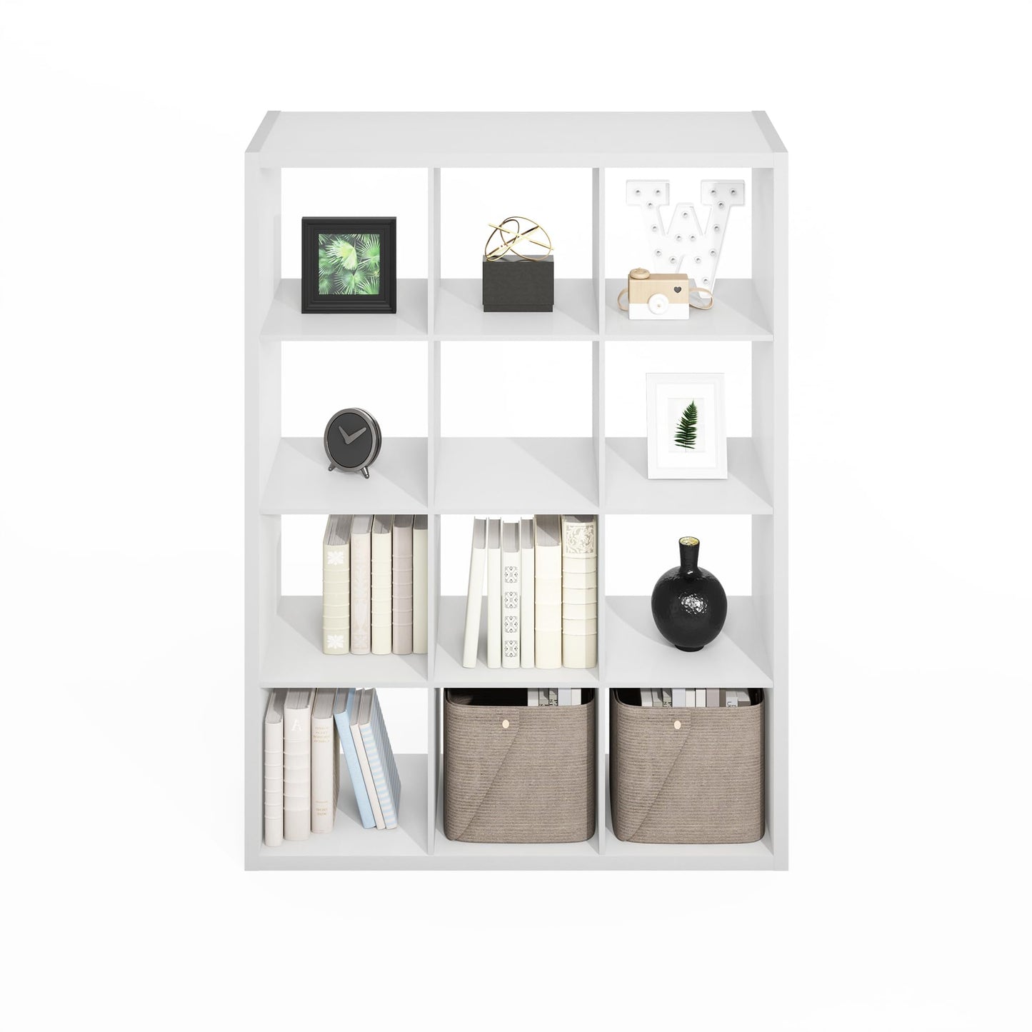 Furinno Simple 12-Cube Storage Organizer, Display Shelf, White