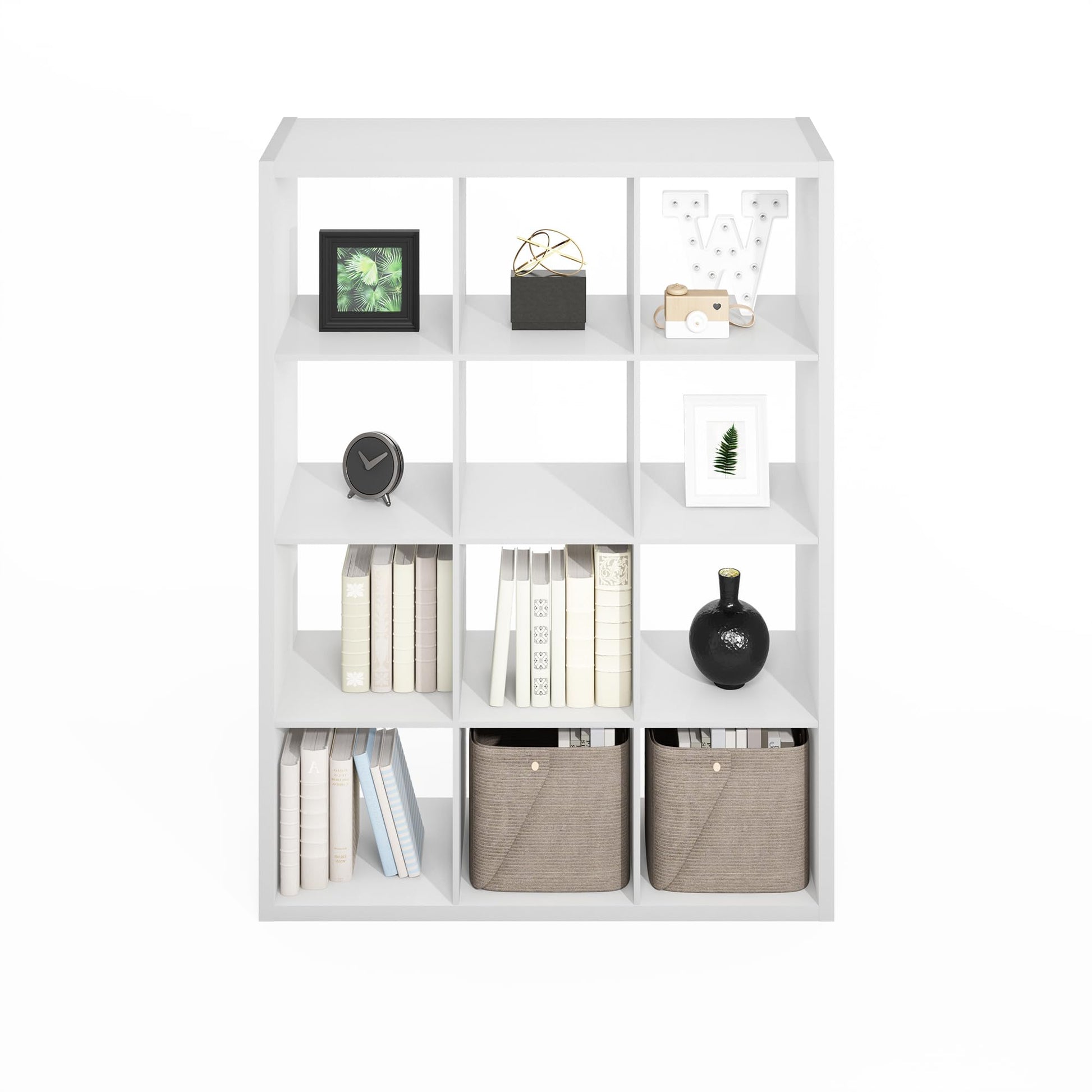 Furinno Simple 12-Cube Storage Organizer, Display Shelf, White