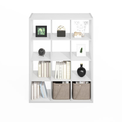 Furinno Simple 12-Cube Storage Organizer, Display Shelf, White