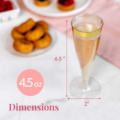 Prestee 48 Disposable Plastic Champagne Flutes with Gold Rim Glitter - Clear Toasting Glasses for Mimosa, New Year’s Eve Party, and Elegant Celebrations - Premium Quality Disposable Stemware