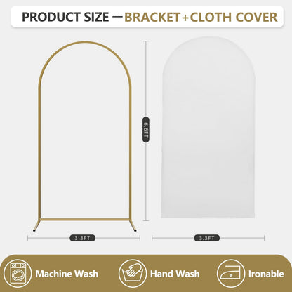 Arch Backdrop Stand and Cover Set, Metal Balloon Arch Backdrop 6.6ft, Gold Arched Stand Frame for Wedding, Parties,Birthday, Backdrop Decorations (White,6.6ft)