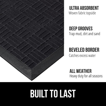 GORILLA GRIP 100% Waterproof All-Season WeatherMax Doormat, 72x24, US Designed Natural Rubber, Stain and Fade Resistant, Low Profile Indoor Outdoor Door Mats, Easy Clean Patio Mat, Black Maze