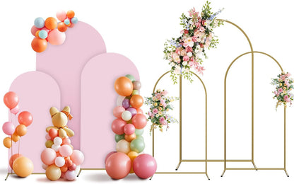 Arch Backdrop Stand and Cover Set, 3 Metal Balloon Arch Backdrop 4ft 5ft 6ft, Gold Arched Stand Frame for Wedding, Parties,Birthday, Backdrop Decorations (Pale Pink,4ft+5ft+6ft)