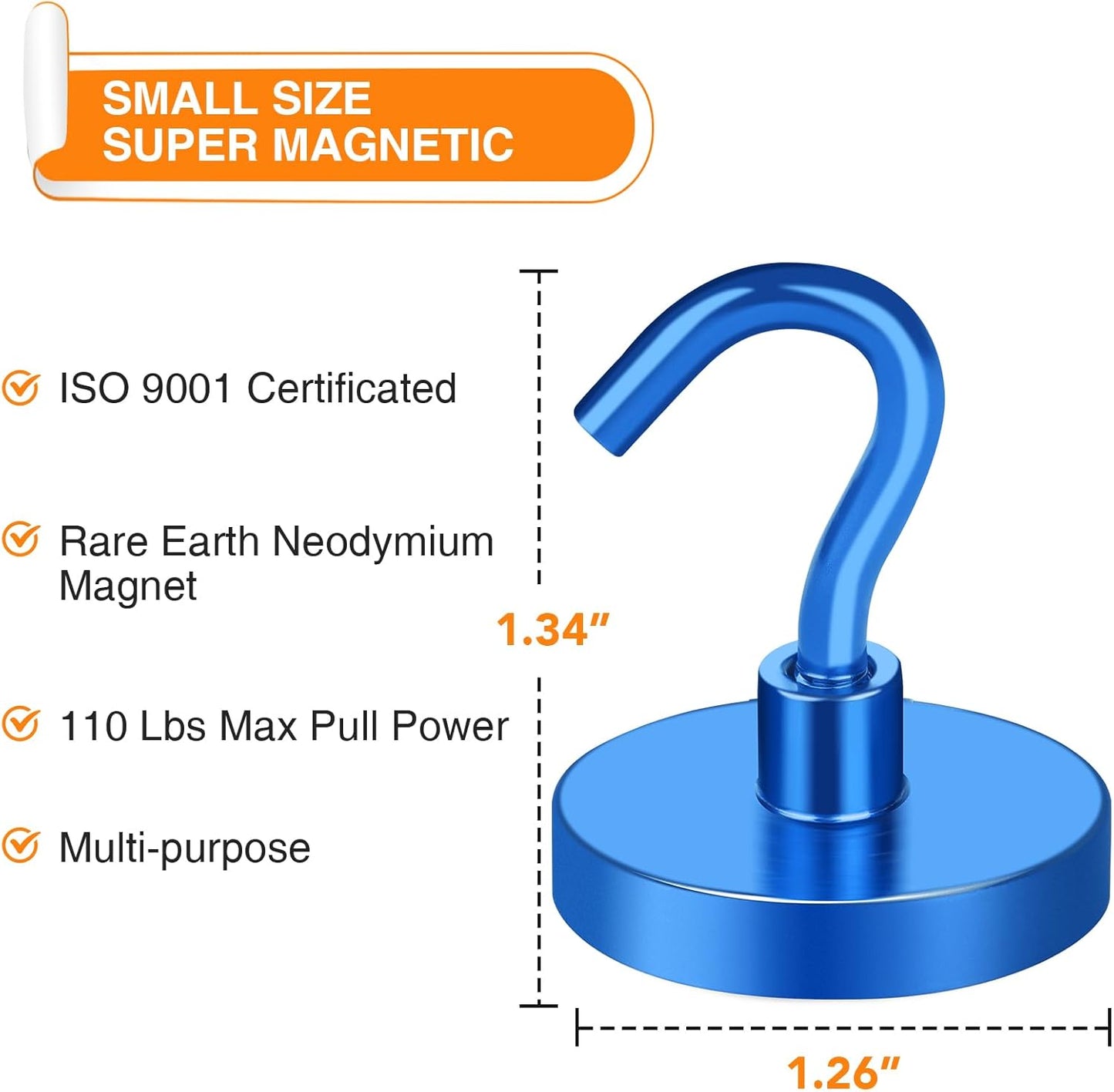 MIKEDE Strong Magnetic Hooks, 110Lbs Heavy Duty Magnetic Hooks for Cruise, Neodymium Earth Magnets with Hooks for Hanging, Super Metal Industrial Magnets for Grill, Storage (Blue,10 Pack)