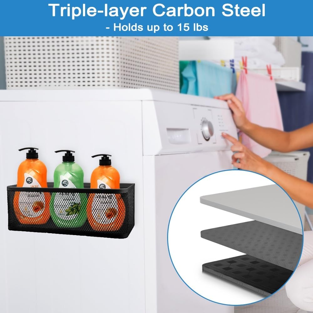 Picowe Magnetic Laundry Organizer, Extra Large Magnet Basket for Laundry Room,16.5lb Capacity Magnetic Shelf for Washer /Dryer, Fridge & Small Spaces (XL, Black)