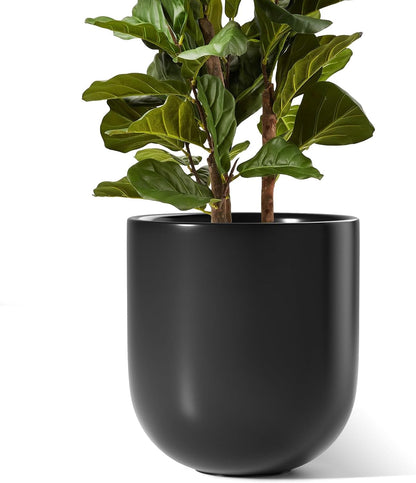 LE TAUCI 12 Inch Pots for Plants, Ceramic Large Planters for Home Garden Patio Office, Indoor Modern Plant Pots with Drainage Hole and Rubber Plug, Black